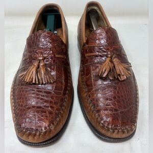 Florsheim Caiman Alligator Brown Leather Tassel Loafers